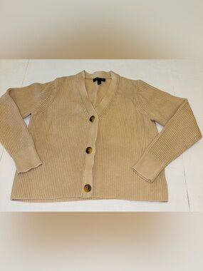 Banana Republic Tan Ribbed V-Neck Button Cardigan